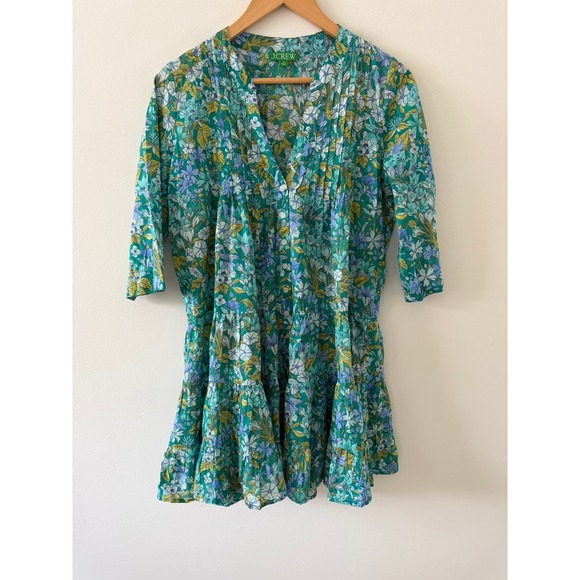 J. Crew Dresses & Skirts - J.Crew Button-Front Cotton Voile Cover-Up Dress Aqua Blooms Blue Green Size XS